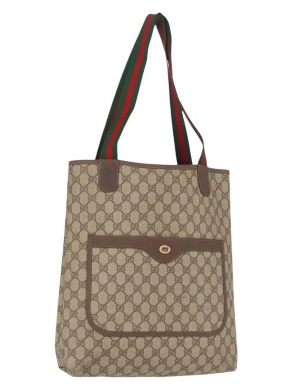 GUCCI GG Supreme Web Sherry Line Tote Bag PVC Beige